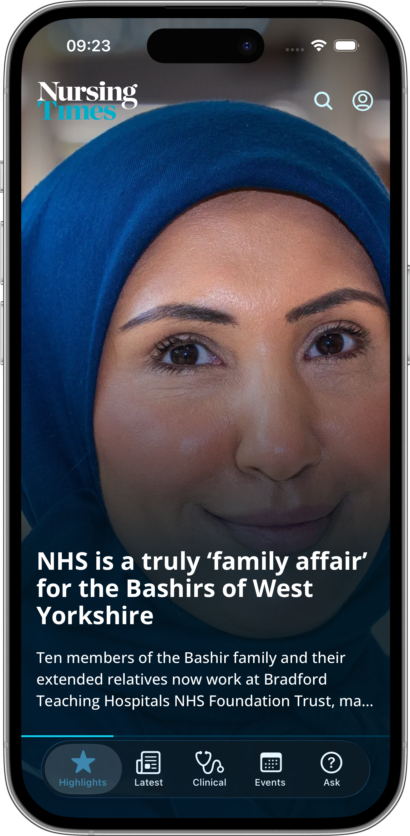 News app home screen showing article feed