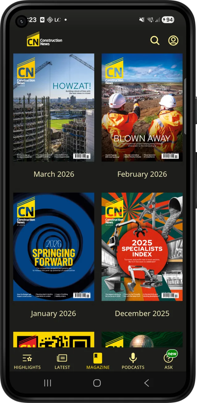 Construction News on Android: grid of digital magazine covers