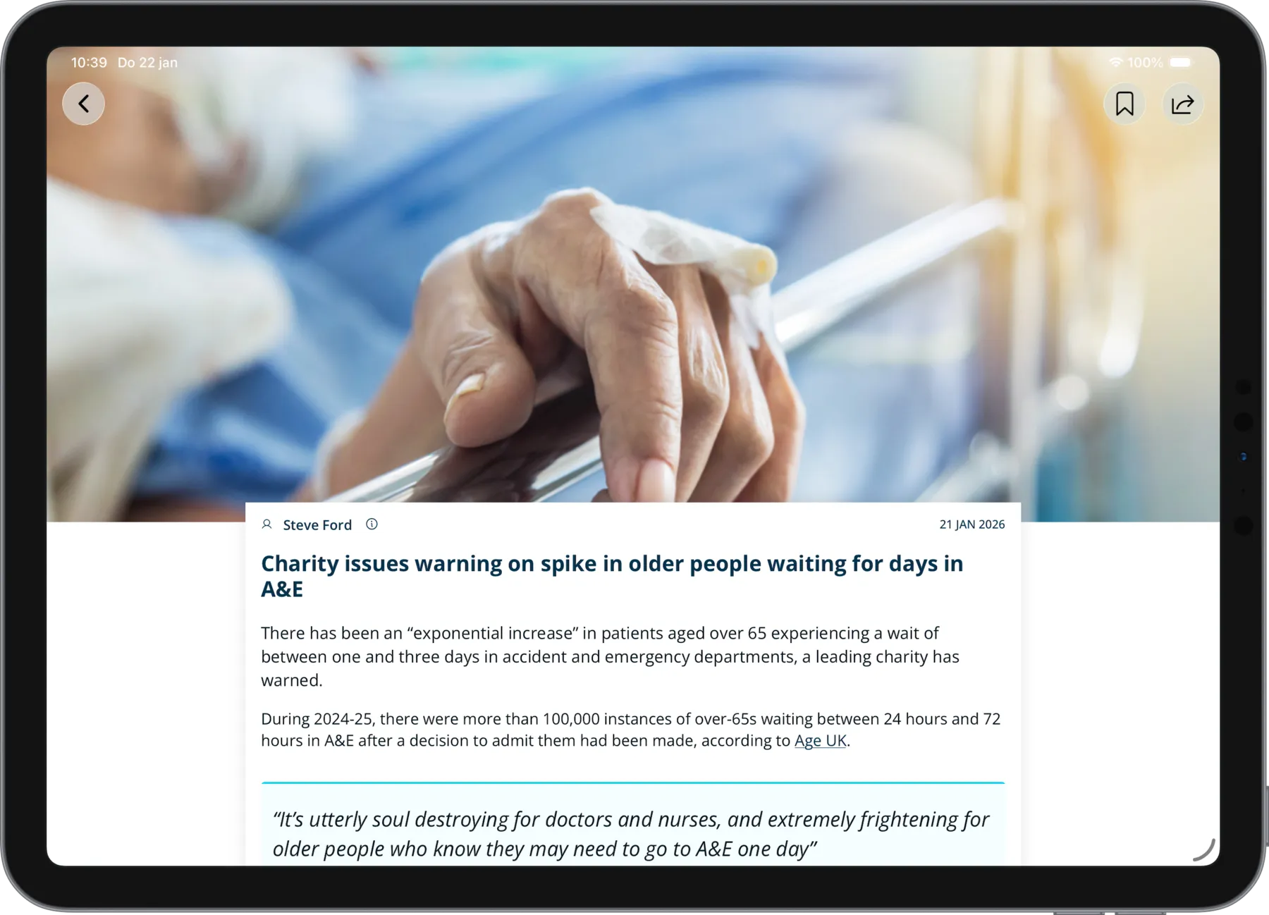 Nursing Times article on iPad in landscape